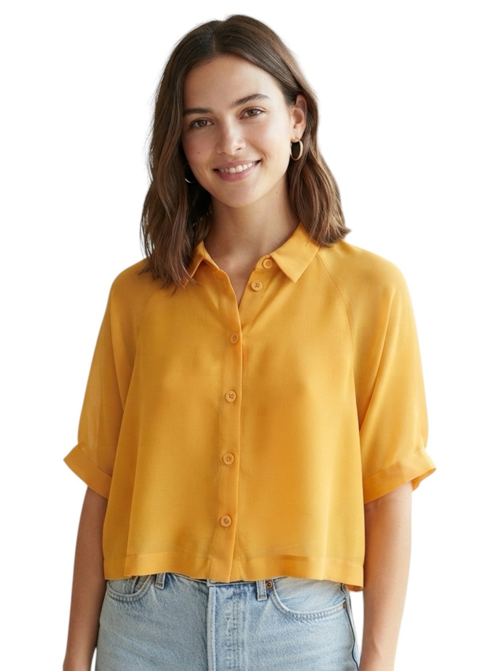Wilfred NWOT Mustard Orange Button-Down Crop Top Blouse Size M